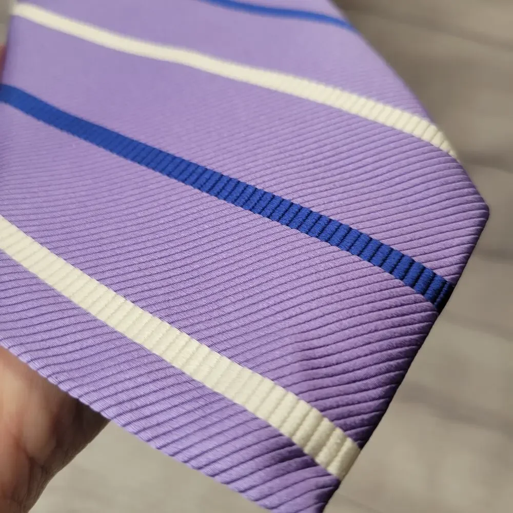 Grant Thomas Handmade Purple Blue White Silk Neck Tie Made in NY